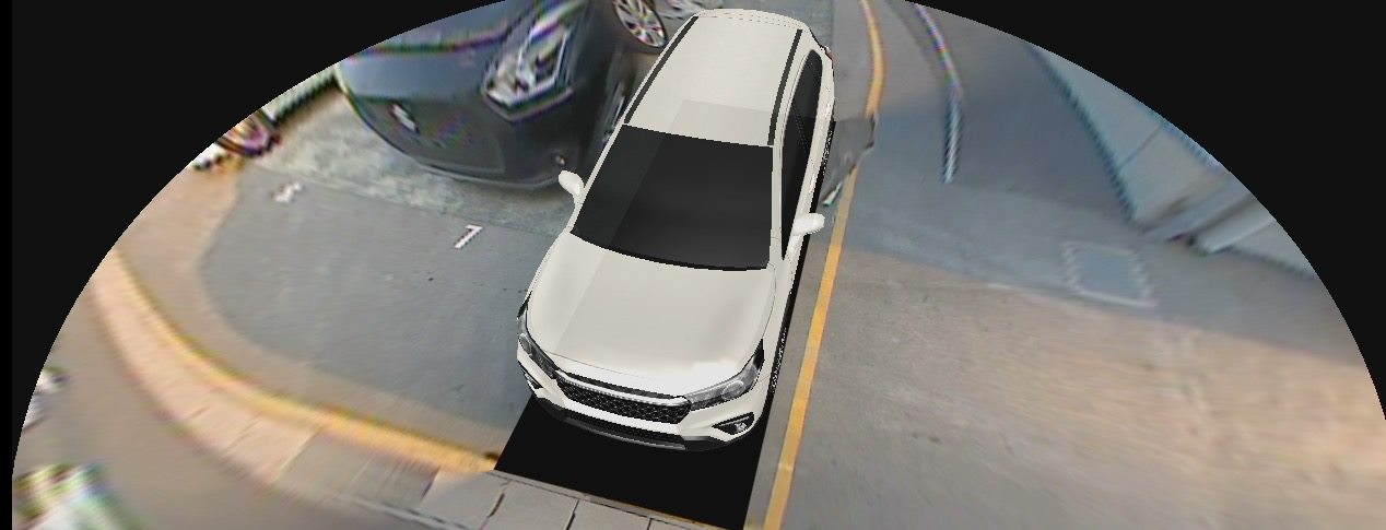 Prikaz Suzuki 360° video kamere — pogled oko vozila iz ptičje perspektive